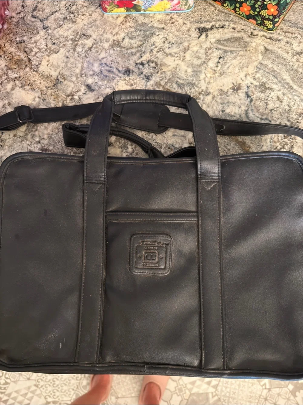Vintage Carriage Collection Black Leather Briefcase with Dual Handles